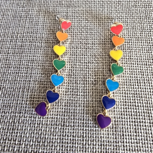 Rainbow Dangle Heart Earrings - Picture 4 of 4